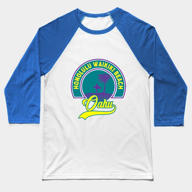 Honolulu Waikiki Beach Vacation Palm Trees Summer Baseball T-Shirt by shirtontour